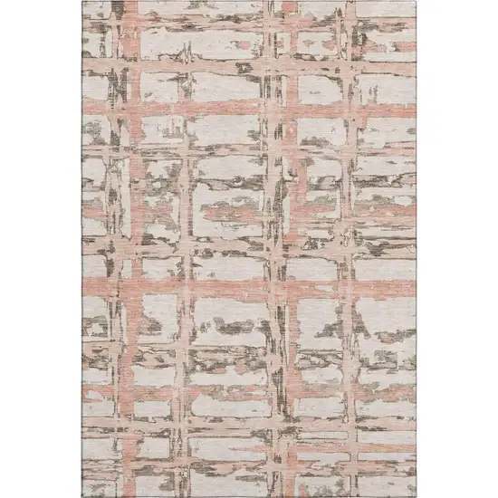 Pink Taupe And Beige Striped Washable Area Rug With UV Protection Photo 1