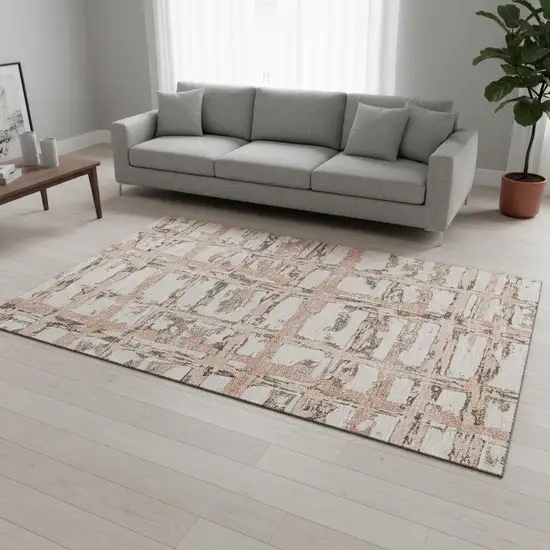 Pink Taupe And Beige Striped Washable Area Rug With UV Protection Photo 2