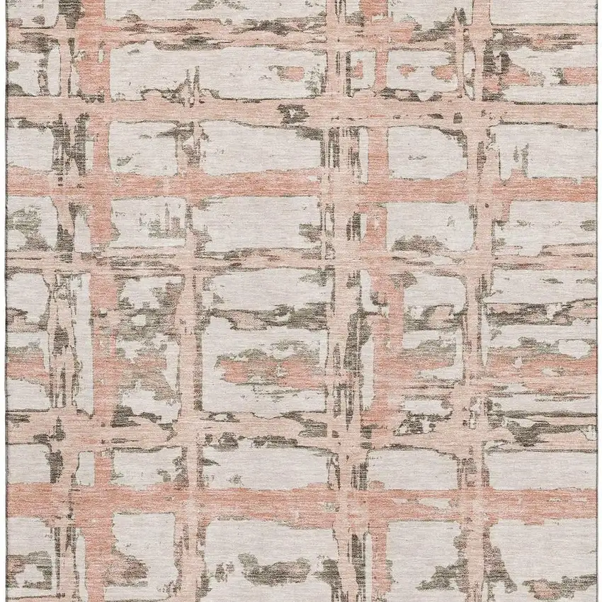 Pink Taupe And Beige Striped Washable Area Rug With UV Protection Photo 3