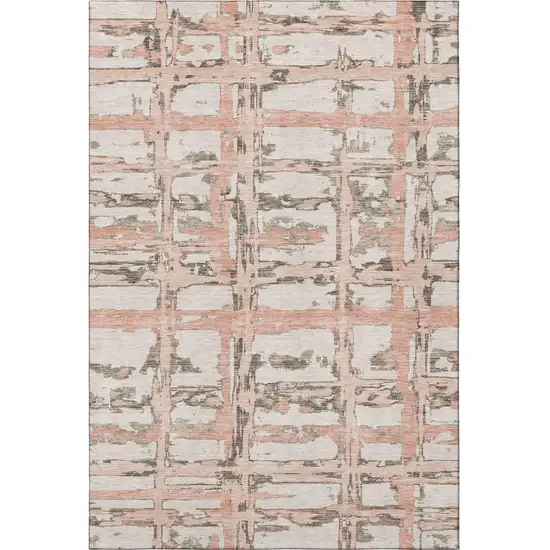 Pink Taupe And Beige Striped Washable Area Rug With UV Protection Photo 4