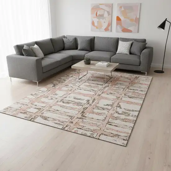 Pink Taupe And Beige Striped Washable Area Rug With UV Protection Photo 2