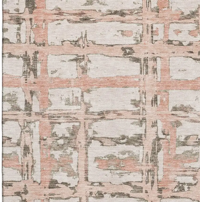 Pink Taupe And Beige Striped Washable Area Rug With UV Protection Photo 3