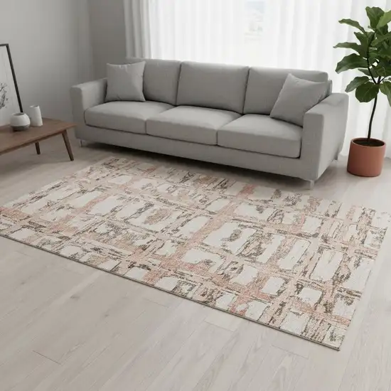 Pink Taupe And Beige Striped Washable Area Rug With UV Protection Photo 2