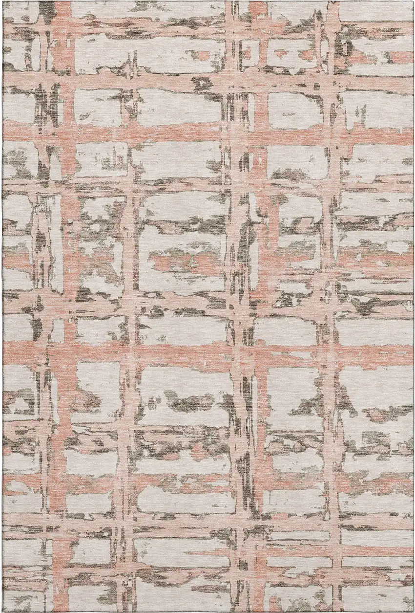 Pink Taupe And Beige Striped Washable Area Rug With UV Protection Photo 1