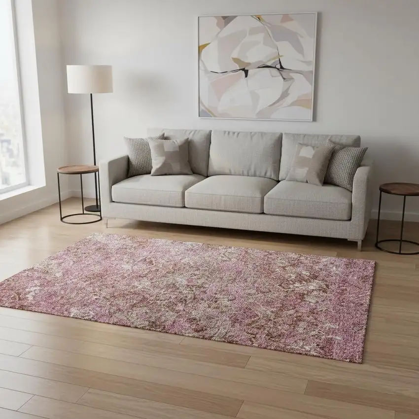 Pink Taupe And Ivory Diamond Washable Area Rug With UV Protection Photo 2