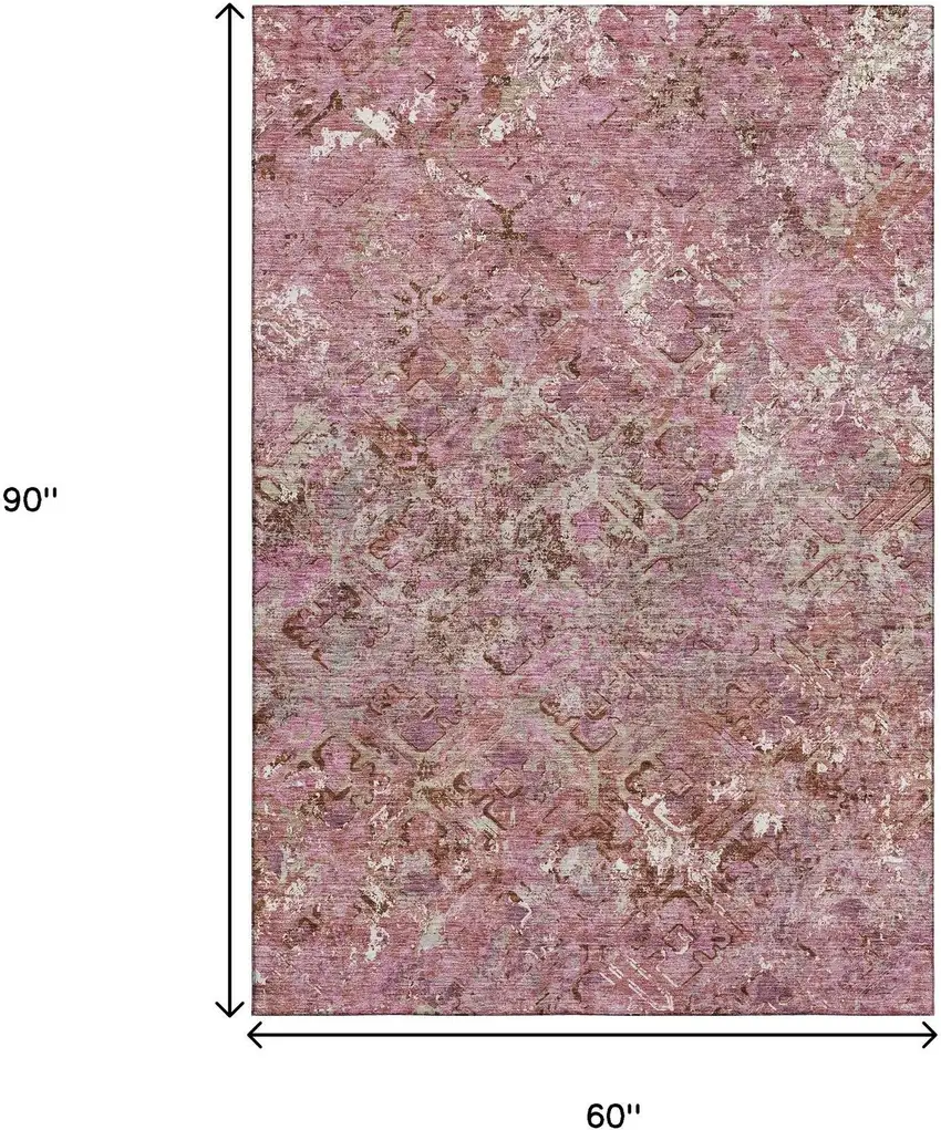 Pink Taupe And Ivory Diamond Washable Area Rug With UV Protection Photo 9