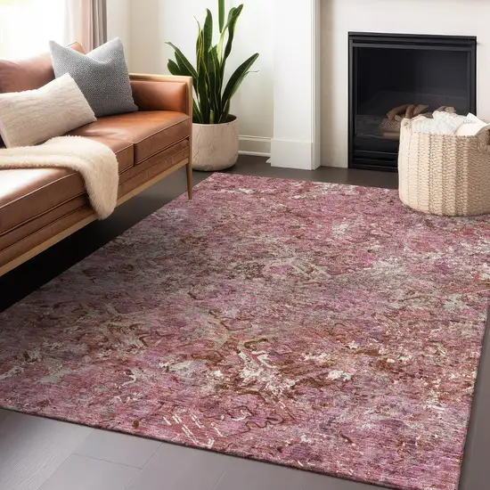 Pink Taupe And Ivory Diamond Washable Area Rug With UV Protection Photo 4