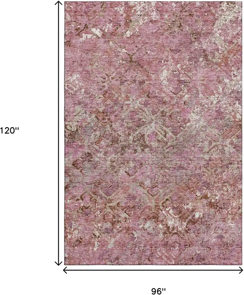 Pink Taupe And Ivory Diamond Washable Area Rug With UV Protection Photo 9