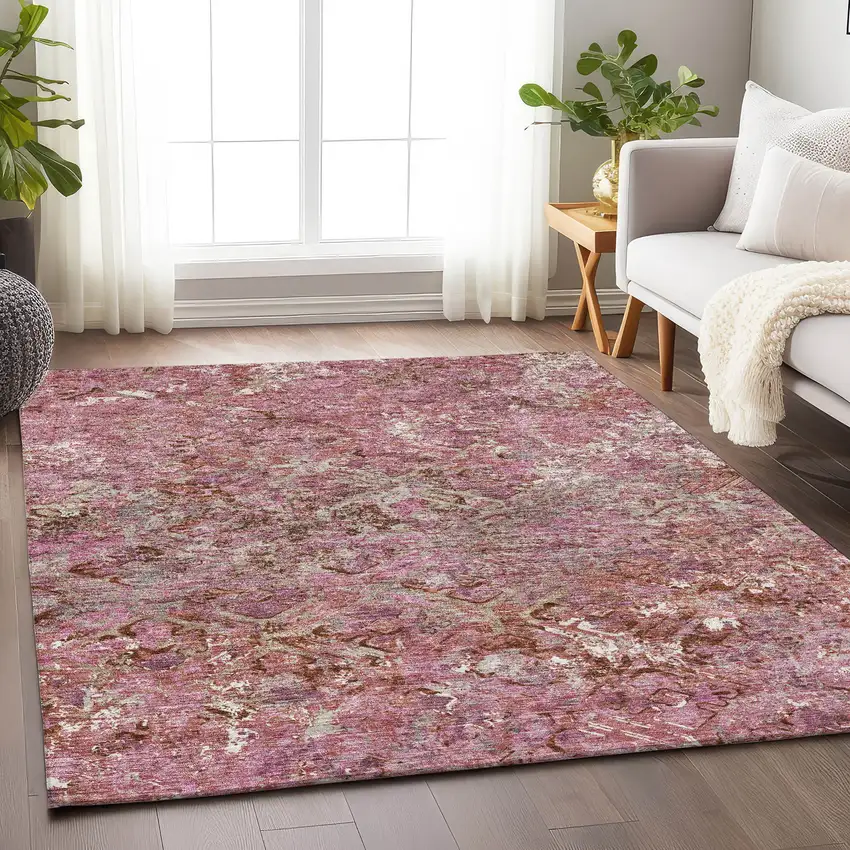 Pink Taupe And Ivory Diamond Washable Area Rug With UV Protection Photo 5