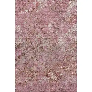 Photo of Pink Taupe And Ivory Diamond Washable Area Rug With UV Protection