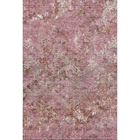 Pink Taupe And Ivory Diamond Washable Area Rug With UV Protection Photo 1