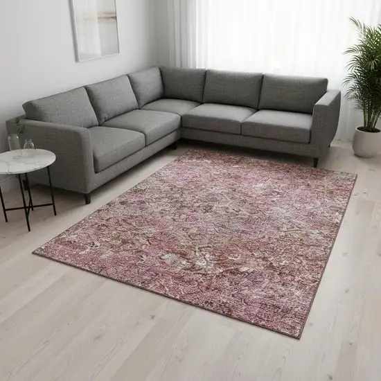Pink Taupe And Ivory Diamond Washable Area Rug With UV Protection Photo 2