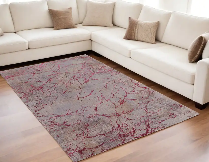 Pink Taupe and Gray Abstract Power Loom Area Rug Photo 1