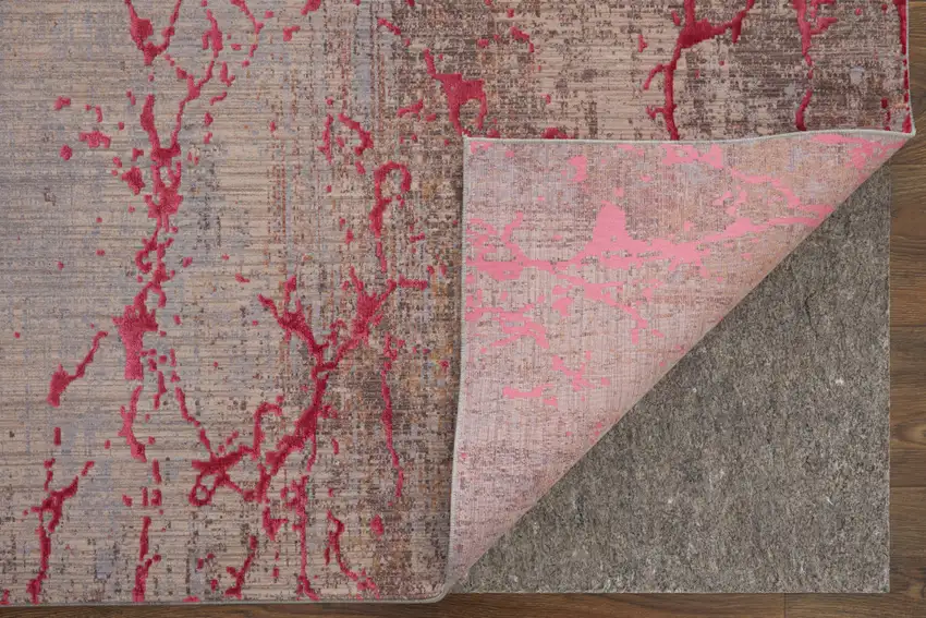 Pink Taupe and Gray Abstract Power Loom Area Rug Photo 8