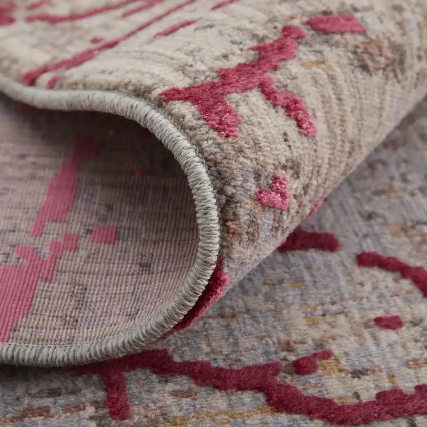 Pink Taupe and Gray Abstract Power Loom Area Rug Photo 7