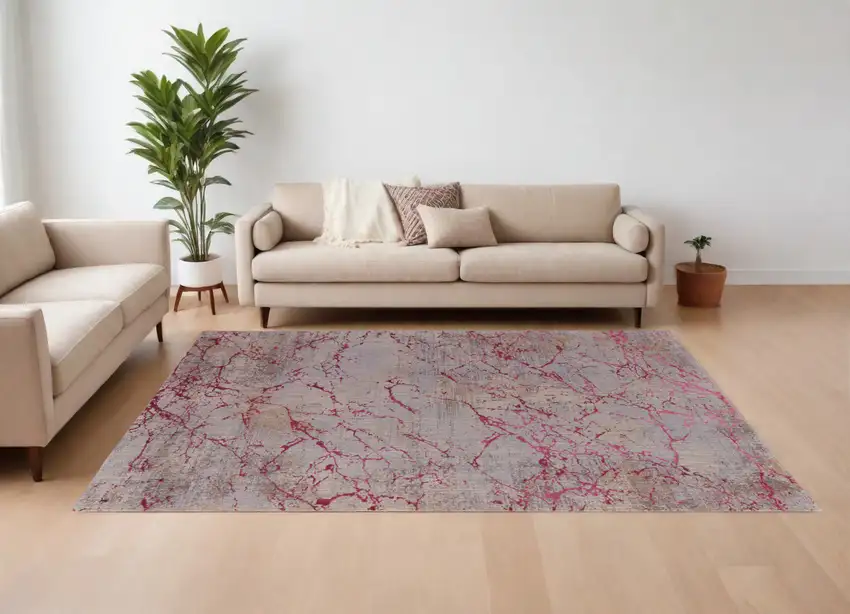 Pink Taupe and Gray Abstract Power Loom Area Rug Photo 1