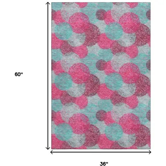 Pink Teal And Burgundy Abstract Washable Area Rug With UV Protection Photo 8