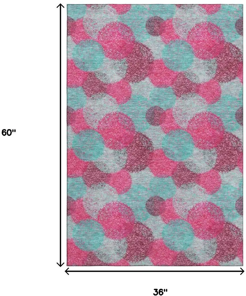 Pink Teal And Burgundy Abstract Washable Area Rug With UV Protection Photo 8