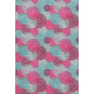Photo of Pink Teal And Burgundy Abstract Washable Area Rug With UV Protection