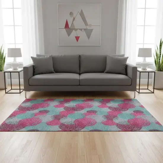 Pink Teal And Burgundy Abstract Washable Area Rug With UV Protection Photo 2