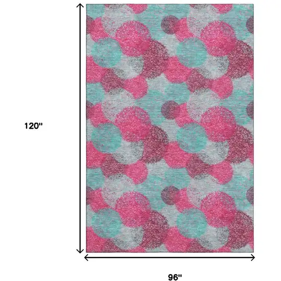 Pink Teal And Burgundy Abstract Washable Area Rug With UV Protection Photo 9