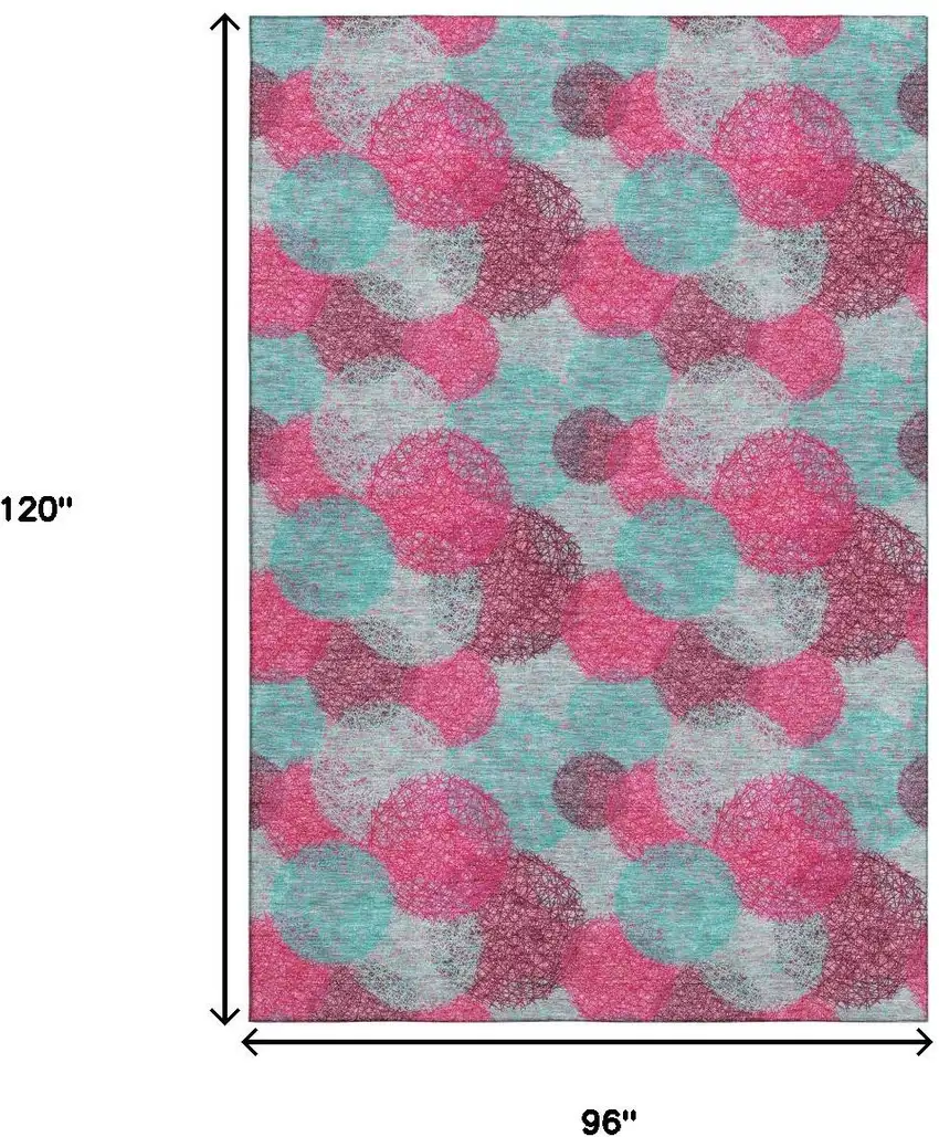 Pink Teal And Burgundy Abstract Washable Area Rug With UV Protection Photo 9