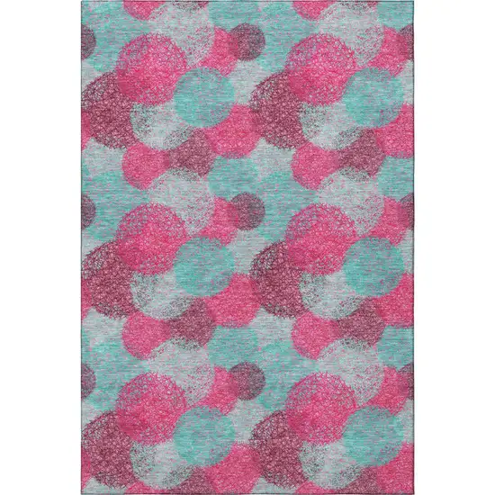 Pink Teal And Burgundy Abstract Washable Area Rug With UV Protection Photo 2