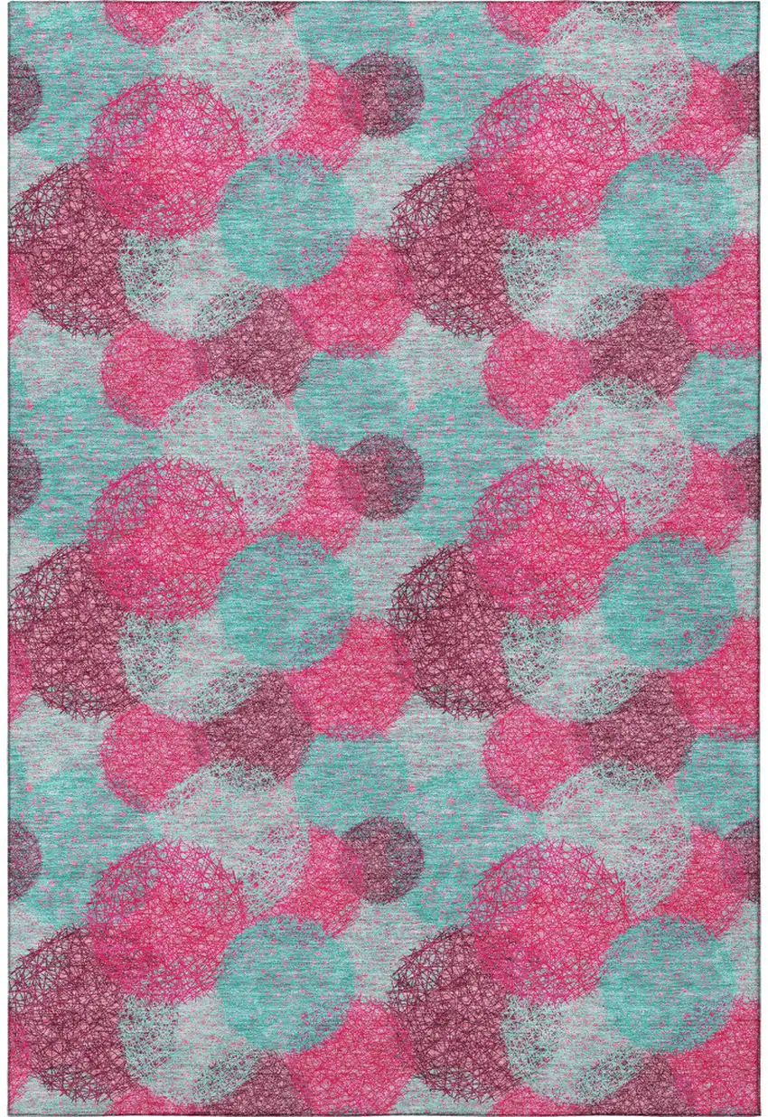 Pink Teal And Burgundy Abstract Washable Area Rug With UV Protection Photo 2