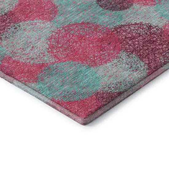 Pink Teal And Burgundy Abstract Washable Area Rug With UV Protection Photo 6