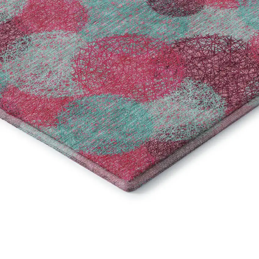 Pink Teal And Burgundy Abstract Washable Area Rug With UV Protection Photo 6