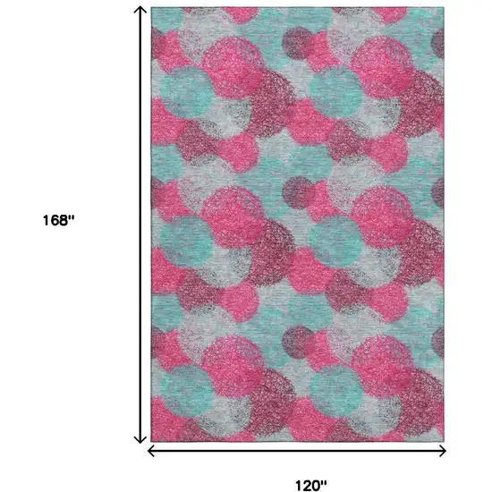 Pink Teal And Burgundy Abstract Washable Area Rug With UV Protection Photo 9