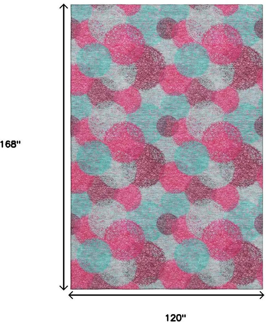 Pink Teal And Burgundy Abstract Washable Area Rug With UV Protection Photo 9