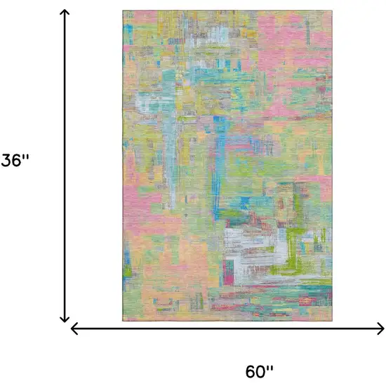 Pink Teal And Lime Green Abstract Washable Area Rug With UV Protection Photo 3