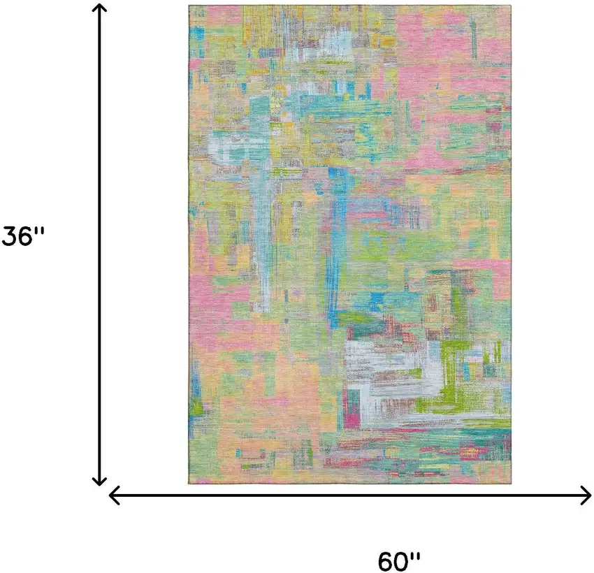 Pink Teal And Lime Green Abstract Washable Area Rug With UV Protection Photo 3