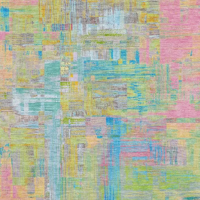 Pink Teal And Lime Green Abstract Washable Area Rug With UV Protection Photo 3