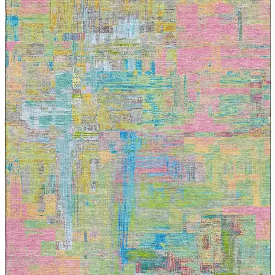 Pink Teal And Lime Green Abstract Washable Area Rug With UV Protection Photo 4