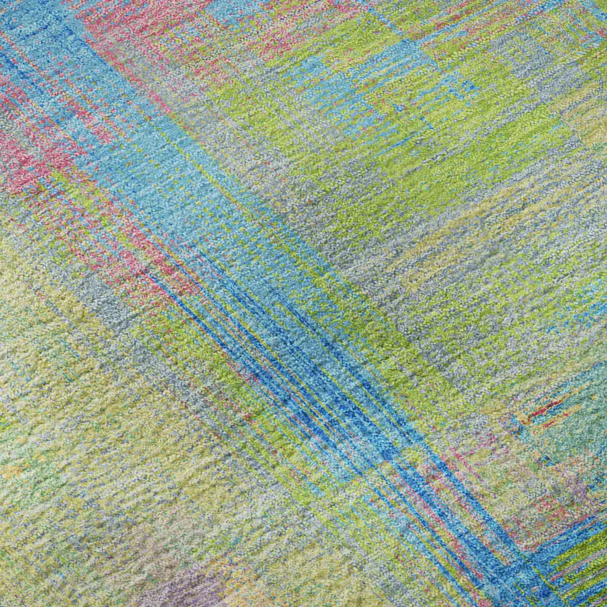 Pink Teal And Lime Green Abstract Washable Area Rug With UV Protection Photo 7