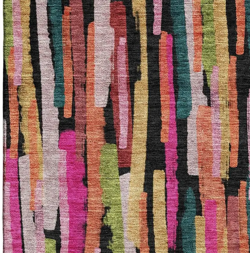 Pink Teal And Orange Striped Washable Area Rug With UV Protection Photo 3