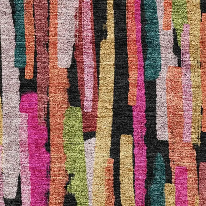 Pink Teal And Orange Striped Washable Area Rug With UV Protection Photo 2