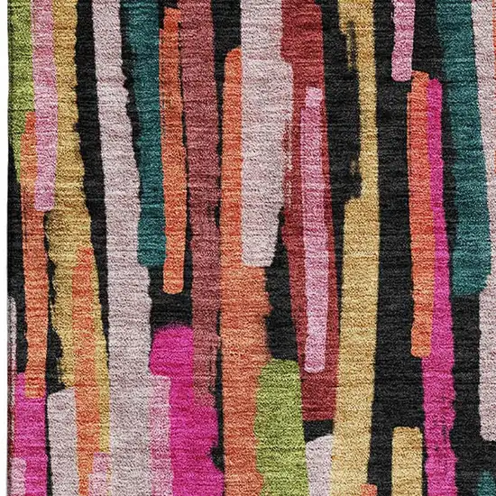 Pink Teal And Orange Striped Washable Area Rug With UV Protection Photo 2