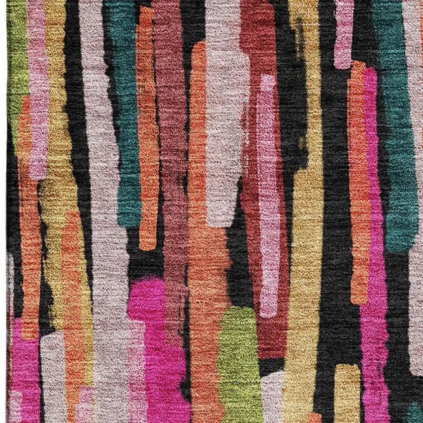 Pink Teal And Orange Striped Washable Area Rug With UV Protection Photo 2