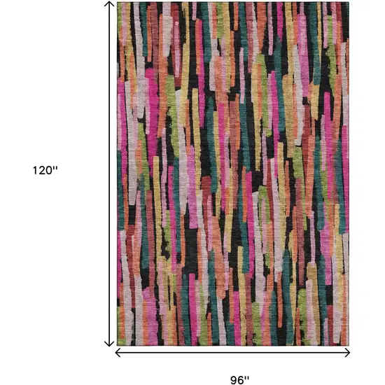 Pink Teal And Orange Striped Washable Area Rug With UV Protection Photo 9