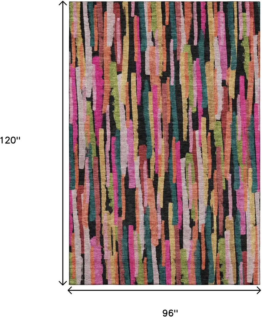 Pink Teal And Orange Striped Washable Area Rug With UV Protection Photo 9