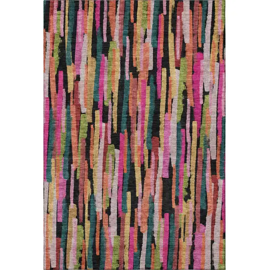 Pink Teal And Orange Striped Washable Area Rug With UV Protection Photo 2