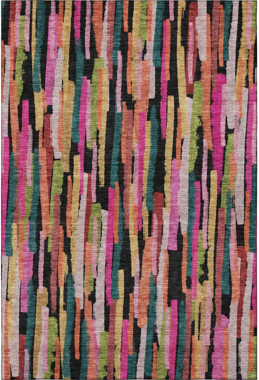 Pink Teal And Orange Striped Washable Area Rug With UV Protection Photo 2