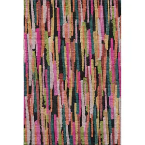 Photo of Pink Teal And Orange Striped Washable Area Rug With UV Protection