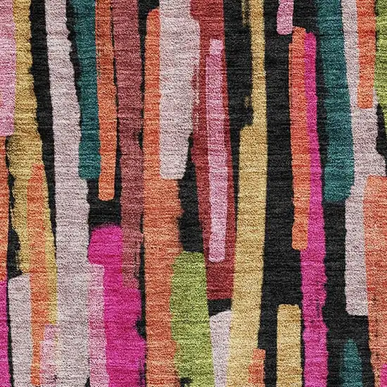 Pink Teal And Orange Striped Washable Area Rug With UV Protection Photo 2