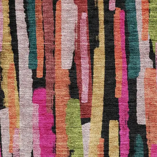 Pink Teal And Orange Striped Washable Area Rug With UV Protection Photo 2