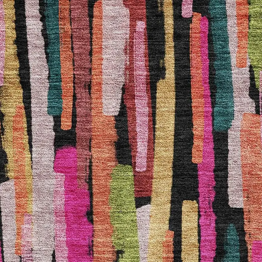 Pink Teal And Orange Striped Washable Area Rug With UV Protection Photo 2