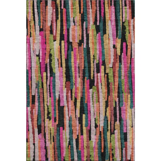 Pink Teal And Orange Striped Washable Area Rug With UV Protection Photo 1
